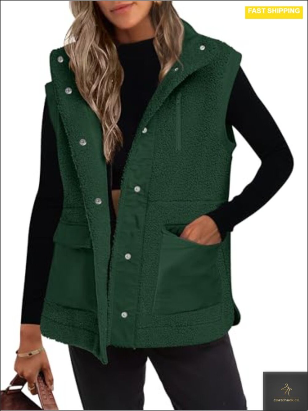Women's Fleece Vest Sherpa Jacket Loose Fit Button Down Outerwear